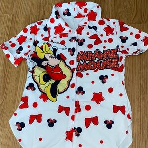 Disney Red and White Button Down Shirt with Playful Print